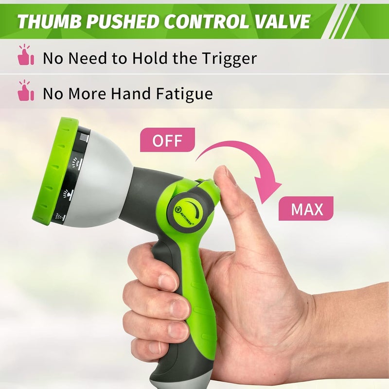 AUTOMAN Garden Hose Nozzle Sprayer - 10 Spray Patterns, Thumb Control On Off Valve, Durable Water Nozzle, Extra 4 Washers, for Watering Garden, Cleaning, Washing Car, Showering Pets Lawngreen - Image 4